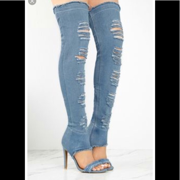 NIB Ripped jeans over-knee boots - Picture 2 of 3